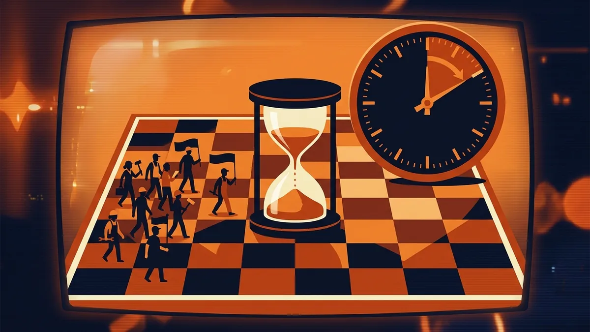 Abstract concept illustration representing time-limited strike leverage during the World Cup 2026 at SoFi Stadium